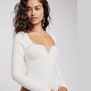 Free People Square Neck V Wire Zoe Bodysuit Ivory